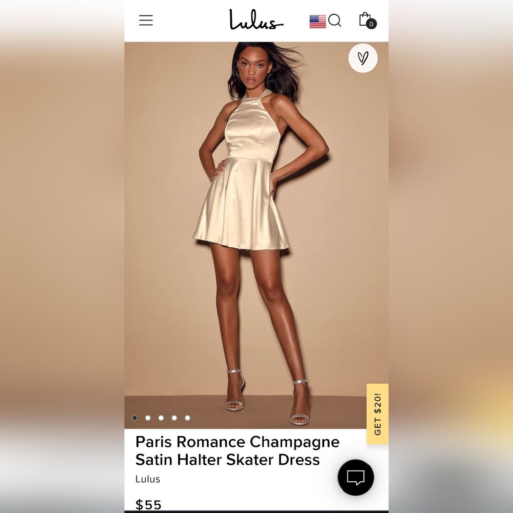 Lulu's - Paris Romance Champagne Satin Halter Skater Dress